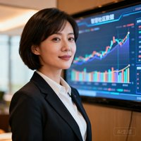 成都武侯区某物业公司王经理的头像，一位干练的短发女性，穿着职业装，身后是智慧社区数据大屏。